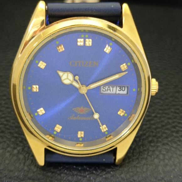 Vintage 1973 Citizen Automatic Mens Gold Watch W/daydate & Blue accents - Picture 4 of 10